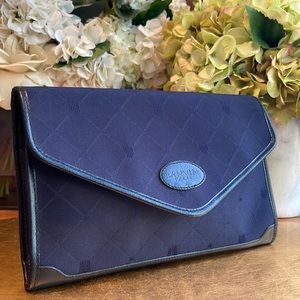 Lanvin Navy Twill and Leather Envelope Clutch Shoulder Bag